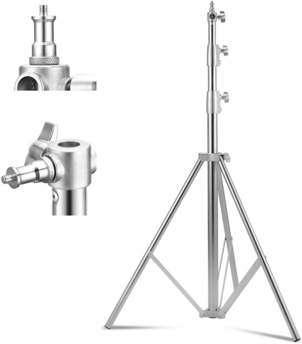 Soporte de Luz Tripié Acero Inoxidable Plegable, 2.8M Trípode con Resorte Extensible