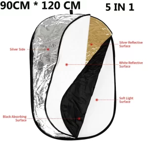 Reflector 5 en 1 para Fotografía – 90×120 cm Ovalado